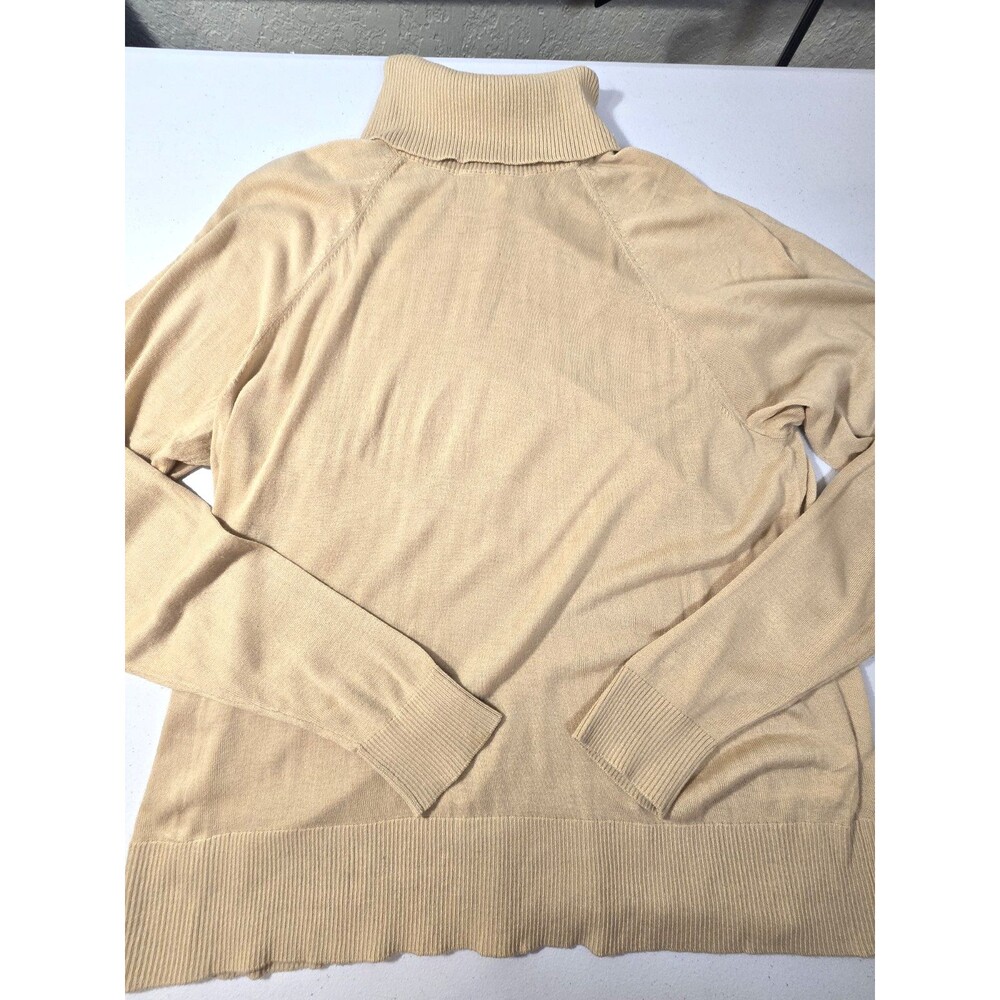 H&M Basic Woman's Beige Scoop Neck Elastic cuffs/Waist T-Neck Sweater, Sz L